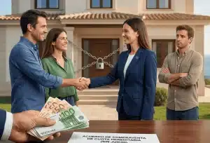 Acuerdo de compraventa de cuota hereditaria sin juicio para resolver proindiviso de herencia entre hermanos.