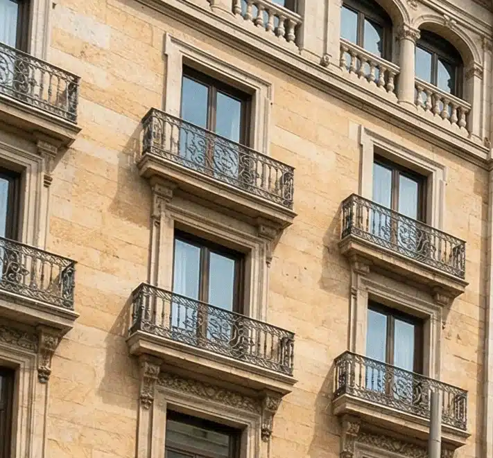 Fachada de edificio clásico en el distrito de Chamberí Madrid para la gestión de compra de pisos con inquilinos de renta antigua por Proindiviso10